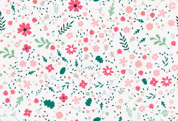 Cute colorful texture with flowes, leaves and plants. Illustration with natural elements. Brand new Pattern for your business