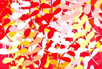 Light Red, Yellow vector abstract design with leaves.