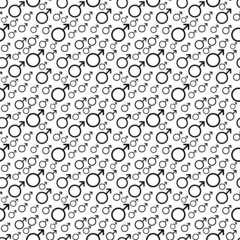 Black Male sign. Circle with an arrow. Belonging to the masculine gender. Seamless pattern. Illustration.