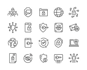 Cyber Security Icons - Vector Line. Editable Stroke. 