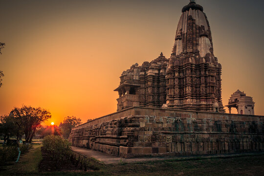 Sunrise in the Western Group of Temples at Khajuraho, Madhya Pradesh, India - A Unesco world heritage site