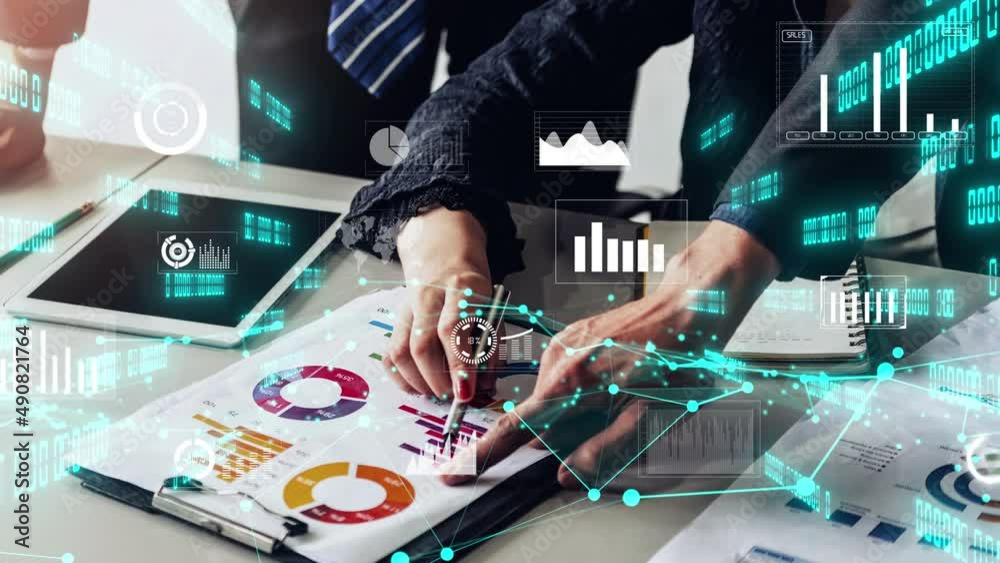 Poster conceptual business dashboard for financial data analysis . 3d render computer graphic .
