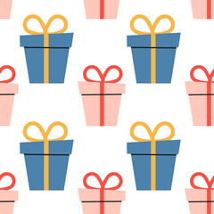 Cartoon holiday boxes with bows. seamless pattern. Illustration.