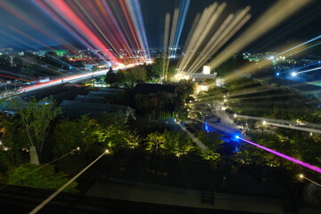 Night view and laser beam