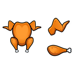 fried chicken cartoon illustration collection set