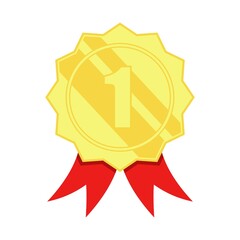 gold ribbon medallion for first winner champion vector illustration design
