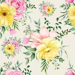 seamless pattern beautiful blooming roses and peony flower