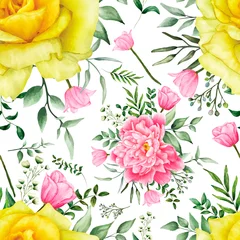 Foto op Plexiglas seamless pattern beautiful blooming roses and peony flower © mariadeta