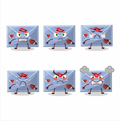 Blue love envelope cartoon character with various angry expressions