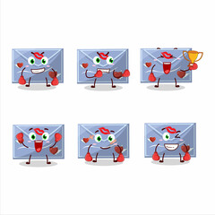 Fototapeta premium A sporty blue love envelope boxing athlete cartoon mascot design