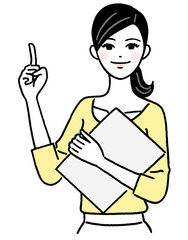 ファイルを持って説明する若い女性