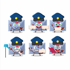 A picture of cheerful blue love envelope postman cartoon design concept