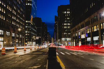 Long exposure shot of downtown Manhattan New York before covid-19