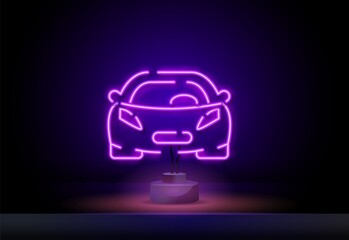 Glowing neon line Car rental icon isolated on dark background. Rent a car sign. Concept for automobile repair service, spare parts store. Colorful outline concept. Vector