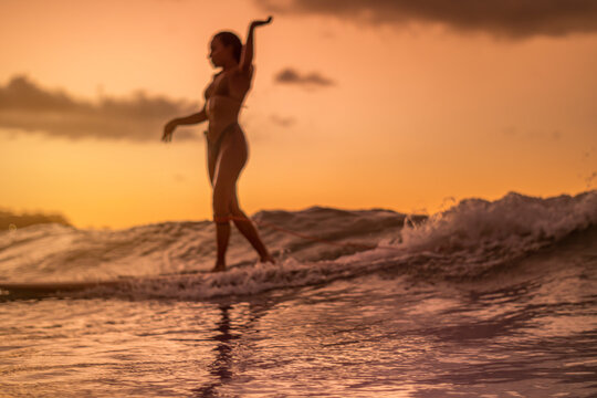 Abstract Sunset Female Surfer Silhouette
