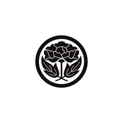 ロゴ、アイコンのための、日本の家紋の、牡丹の花のイラスト