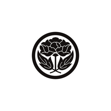 ロゴ、アイコンのための、日本の家紋の、牡丹の花のイラスト
