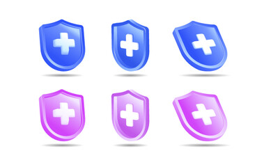 Cross medicine, realistic 3d medical emergency first aid care icons set with heart pill isolated vector illustration