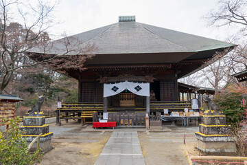 狛寅と沢山の身がわり寅が並ぶ多聞院毘沙門堂／日本埼玉県所沢市