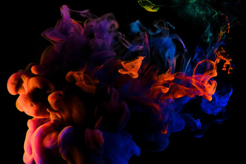 Color paint drops in water,Abstract color paint splash,
