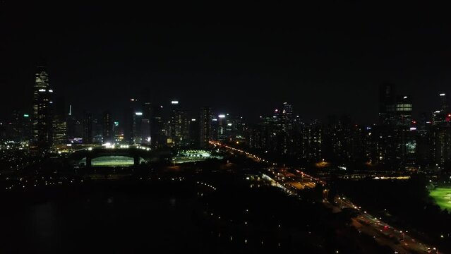 Night Shenzhen city. Talant park and stadium in Nanshan district