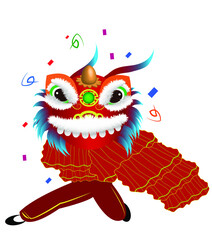 Naklejka premium happy chinese new year chinese ancient building lion dance festival background