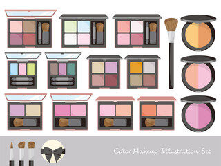 アイシャドウ、チークのカラーバリエーションイラスト素材セット