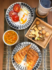 homemade breakfast on the table. healthy eating. breakfast at home. family breakfast.