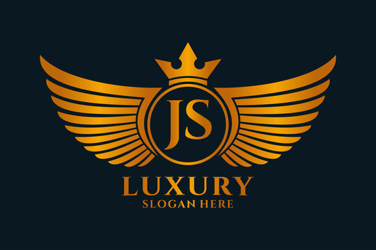 Luxury royal wing Letter JS crest Gold color Logo vector, Victory logo, crest logo, wing logo, vector logo template.