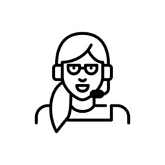 Young woman in headset working as a telemarketing manager. Pixel perfect, editable stroke icon