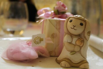 Italian Bomboniere. Teddy bear with flower.