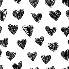 Fototapeta premium Doodle heart seamless pattern. Hand drawn heart background. Scribble scrawl love texture. Vector handwritten illustration on white.