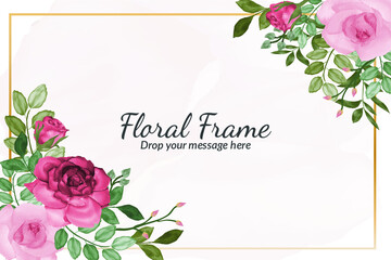 Spring pink rose floral background with watercolor Free Vector