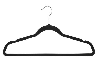 Empty plastic hanger isolated on white. Wardrobe accessory