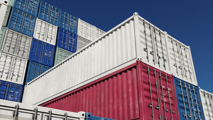 container pile of various color with clear sky, 3drendered image