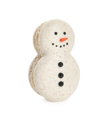 Beautiful snowman Christmas macaron isolated on white
