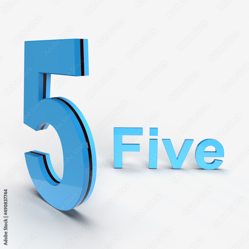 Fototapete 5 digit number alphabet 3d rendering high-quality 3d rendering illustration on white background