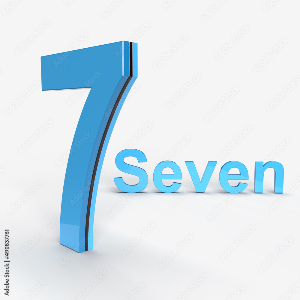 Fototapete 7 digit number alphabet 3d rendering high-quality 3d rendering illustration on white background