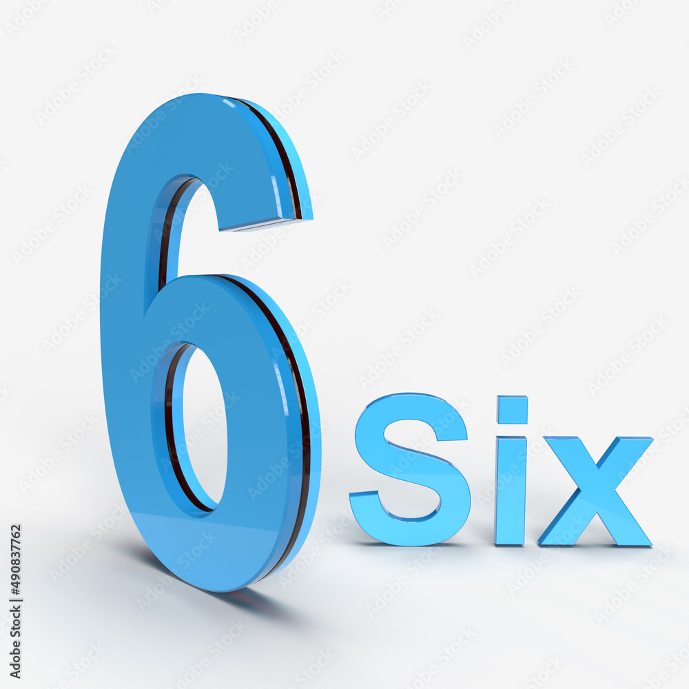 Fototapete 6 digit number alphabet 3d rendering high-quality 3d rendering illustration on white background