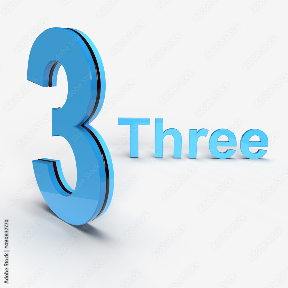 Fototapete 3 digit number alphabet 3d rendering high-quality 3d rendering illustration on white background
