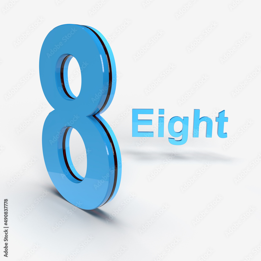 Fototapete 8 digit number alphabet 3d rendering high-quality 3d rendering illustration on white background