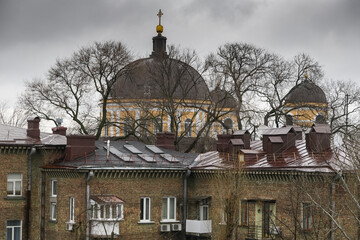 Catholic Cathedral of St. Alexander in the historical center of Kyiv, Ukraine. December 2021