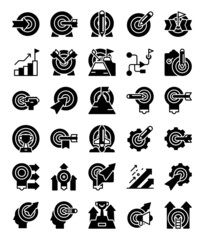solid glyph silhouette arrow target success icons pack