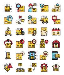 set of packaging delivery filled outline web icons