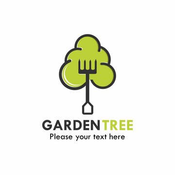 Garden tree logo template illustration. there are farming tool with tree