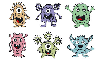 Obraz premium Monster set, hand drawn illustration. 