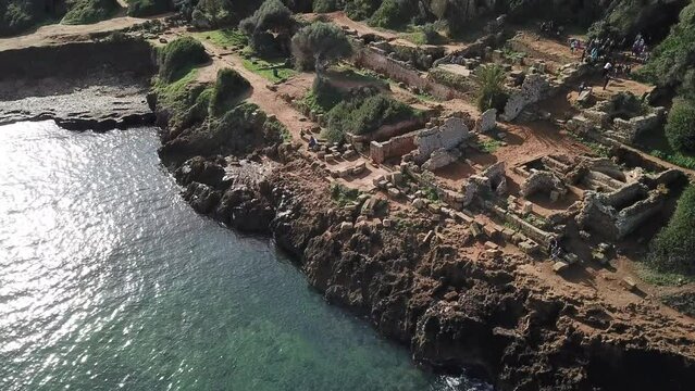 4K Footage, Aerial view of the ancient city of Tipaza, Algeria
