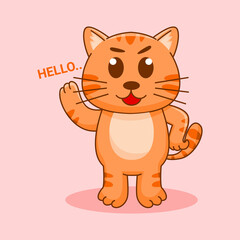 Cute orange cat standing, cartoon vector illustration