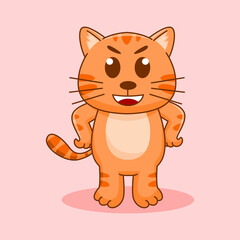 Cute orange cat standing, cartoon vector illustration