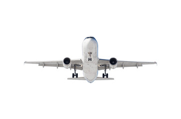 Airplane isolated on white background, front view.